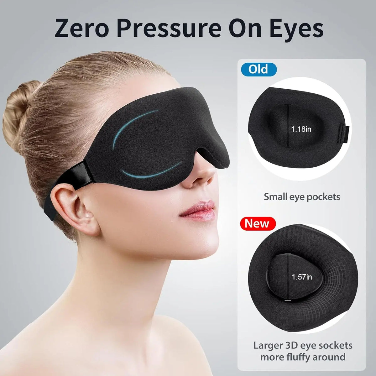 Sleep Mask for Back and Side Sleeper, Block Out Light, Zero Pressure Breathable Travel Eye Cover Black With Sleep Ear Plug
