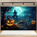 Horror Halloween Photography Background Moon Night Castle Forest Pumpkin Lantern Skeleton Family Party Photo Backdrop Decoration