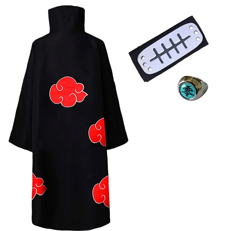 Bilibili Anime Akatsuki Deidara Cosplay Ninja Costume Uchiha Itachi Red Cloud Cloak Robe Cloak Headband Props Halloween Clothes