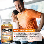 Vegan Vitamin D3 K2 Capsules - Organic Coconut Oil - Daily Supplement for a Healthy Immune System & Bones Gluten & Soy Free