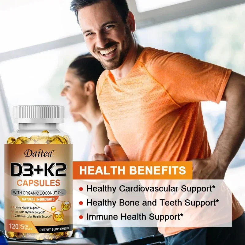 Vegan Vitamin D3 K2 Capsules - Organic Coconut Oil - Daily Supplement for a Healthy Immune System & Bones Gluten & Soy Free