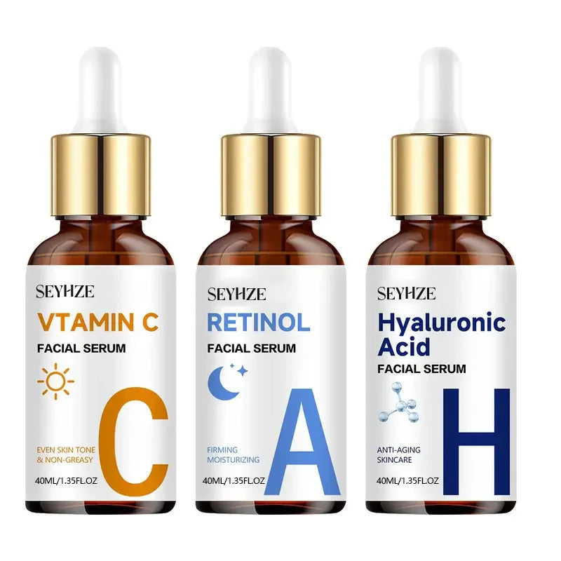 SEYHZE Day Night Vitamin C + Retinol + Hyaluronic Acid Essence Set with Collagen Aloe Vera Marshmallow 48hr Moisture Lock Skin B