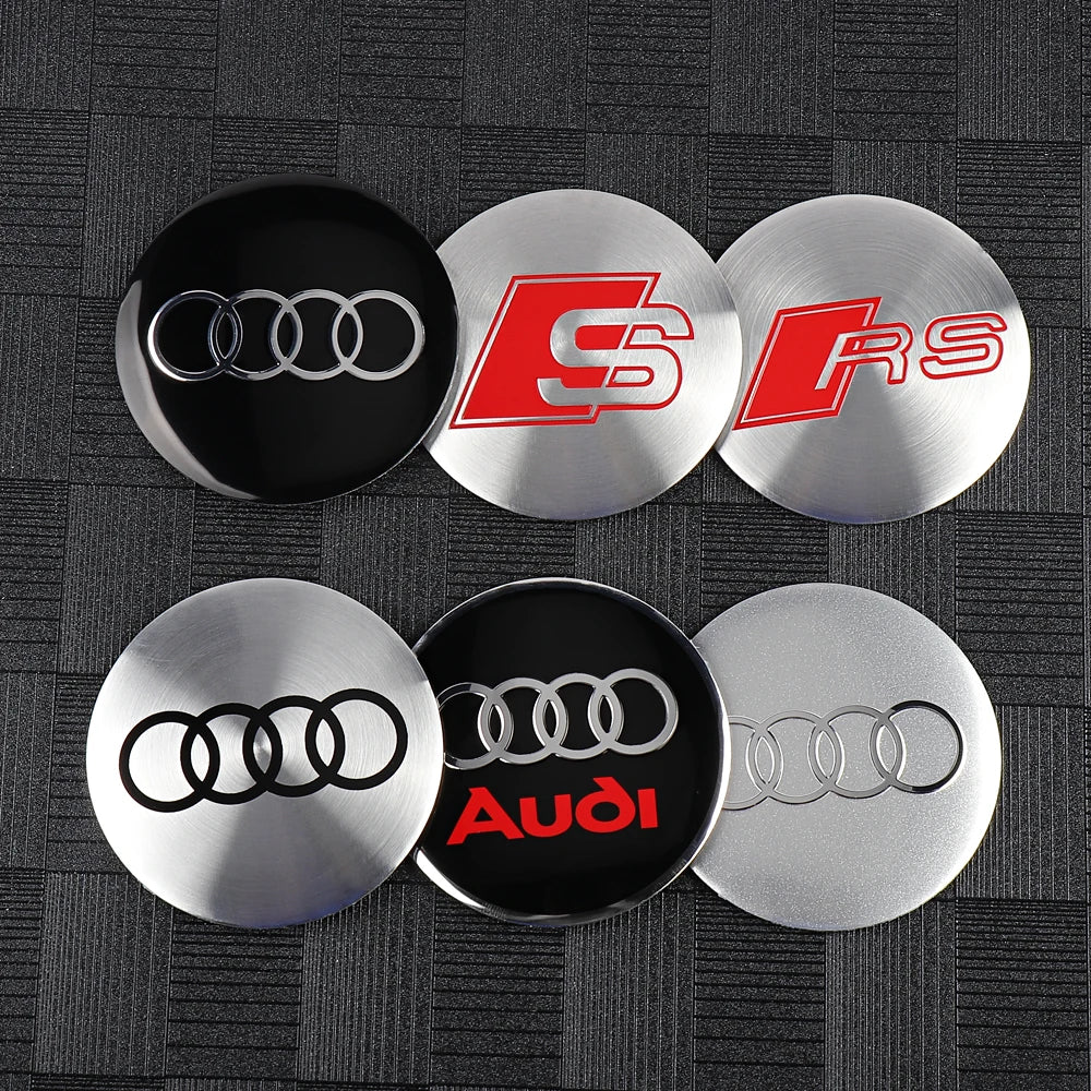 56/60/65MM Car Wheel Hub Caps Auto Emblem Tyre Center Covers Accessories For Audi A1 A2 A3 A4 A5 A6 A7 A8 Quyttro Sline RS Q2 Q3