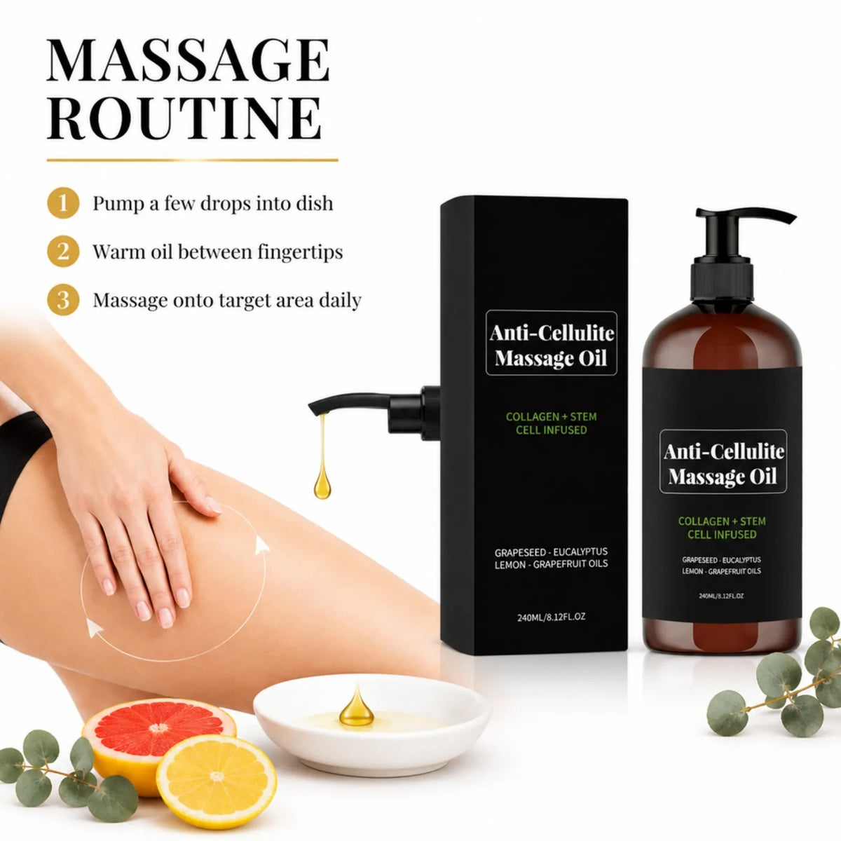 Anti-cellulite Body Massage Oil Natural Plant Essential OilRelaxing Soothing Moisturizing Skin Care Lightweight Non Greasy 240ml