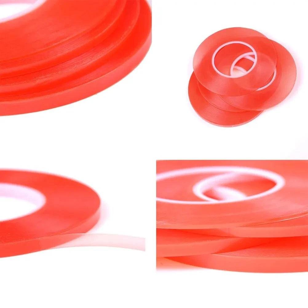 0.2MM 1/2/3/5/10mm 50M Strong Acrylic Adhesive PET Red Film Clear Double Side Tape No Trace For Phone Tablet LCD Screen Glass