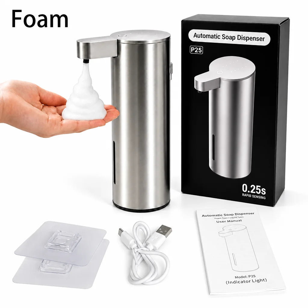 Automatic Soap Dispenser Stainless Touchless Rechargeable Hand Sanitizer Shampoo Detergent Dispenser for Kitchen Bathroom Toilet
