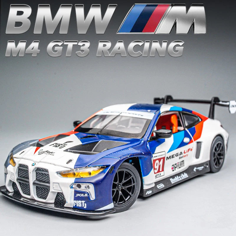 1:24 BMW M4 GT3 Alloy Sports Car Model Diecast Metal Toy Car Vehicles Model Simulation Sound and Light Collection Childrens Gift