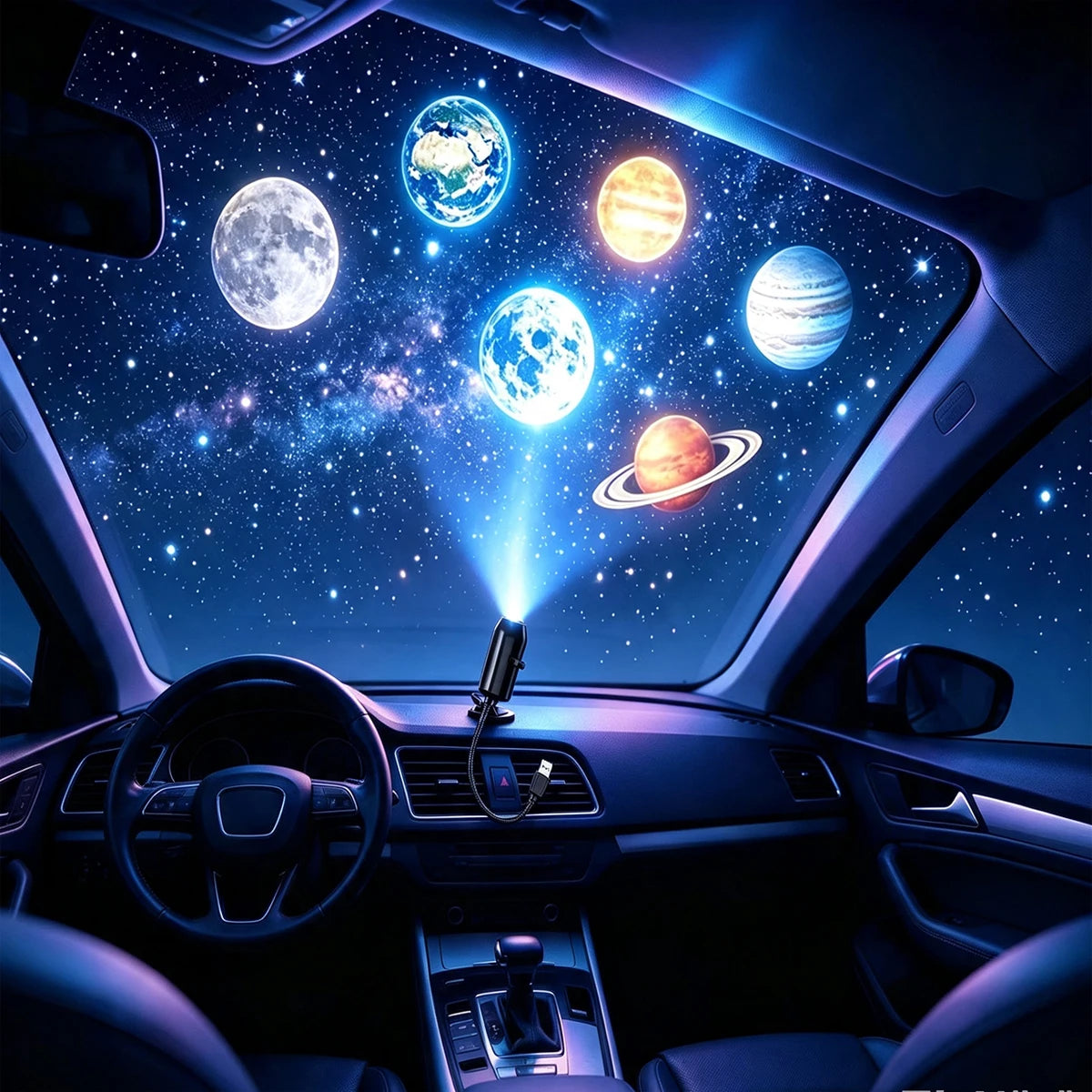 USB Starry Sky Projector Lamp 360° Rotatable Flexible Hose Planet Galaxy Projection Light with 17/12 Pcs Film Slides Bedroom