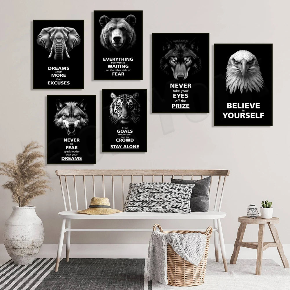 Motivational print, believe in yourself, never be afraid, awaken the beast within, animal motivational poster office decoration