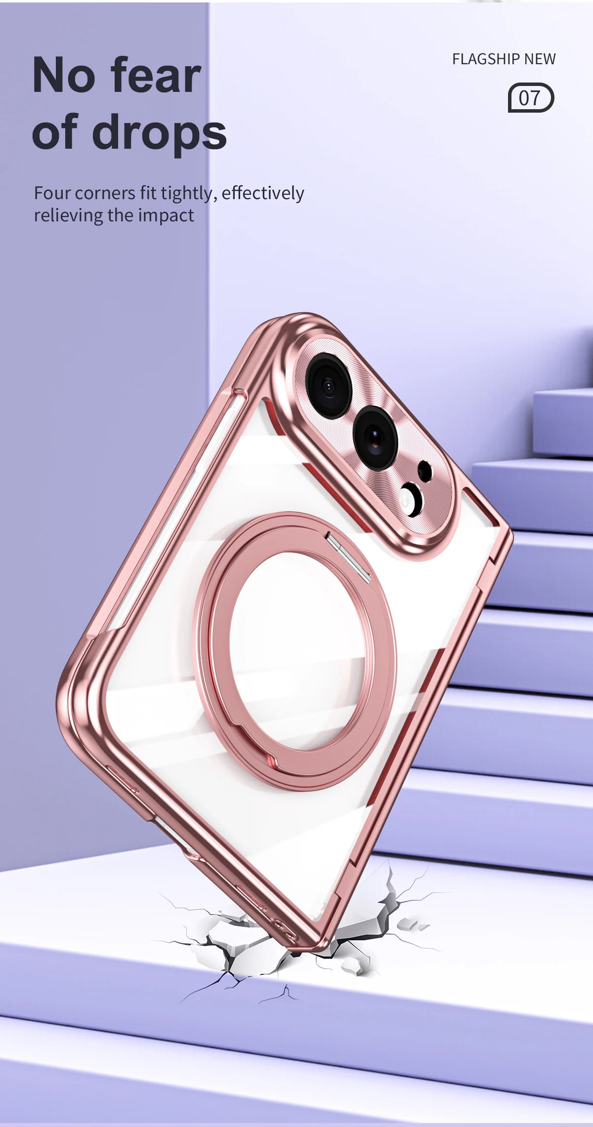 For iPhone Duo Transparent Magnetic Case For MagSafe 360° Rotating Bracket Hinge Protection Cover With Tempered Glass Film