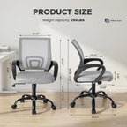 JHK Ergonomic Office Desk Gaming Chair Mid Back with Lumbar Support Rocking Mode Height Adjustable with Fixed Armrest For Office