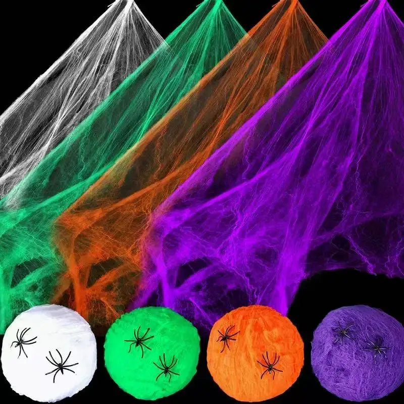 Halloween Decoration Spider Web,Artificial Cobweb,Stretchy Cobweb With Spider,Horror Gothic Haunted House Home Decor