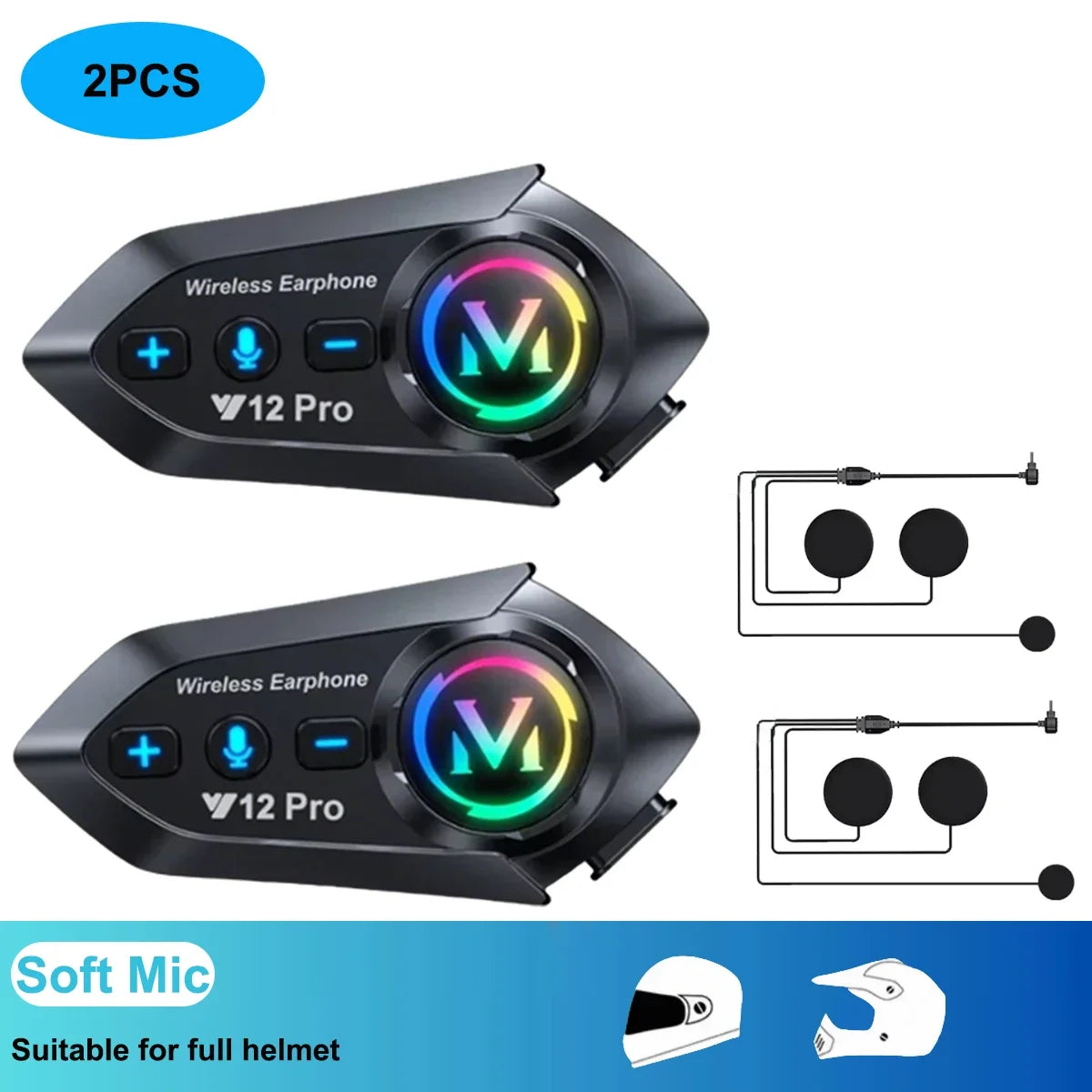 Y20 Pro Motorcycle Helmet Headset Bluetooth 500M Intercom FM Radio Hands-free Call Waterproof Mixing Music Sharing Interphone