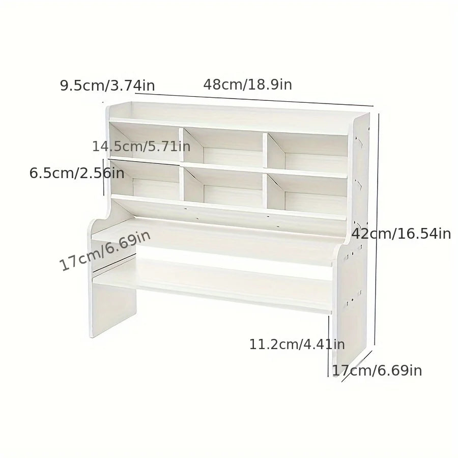 1PC 2-Tier Desk Organizer & Drawer Storage|With Tilt Pen Holder, Raised Bookshelf |Matte White PVC For Stationery, Cosmetics, O