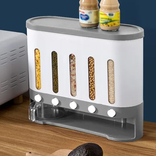 Wall-Mounted Dry Food Storage Dispenser 9Kg Capacity Airtight Cereal & Grain Organizer with Removable Compartments