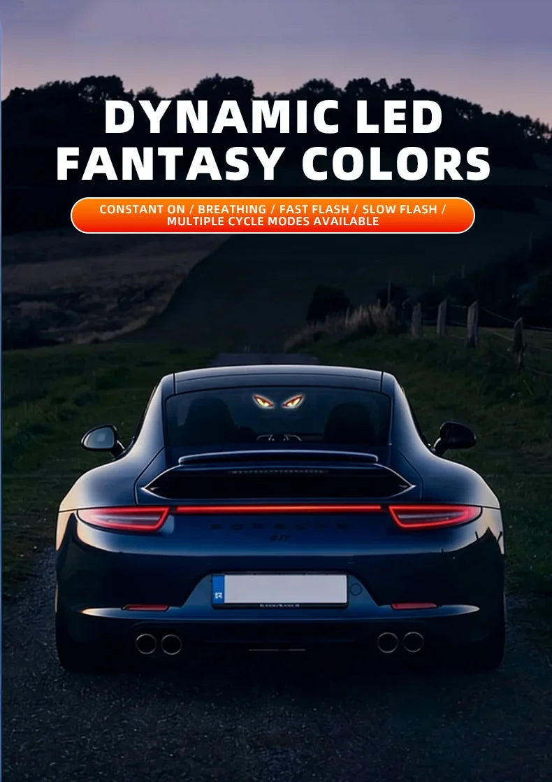 Cool DEMON EYE Ambient Light Solar Powered Breathing Neon Light Car Decoration Rear Windshield Atmosphere Lights Car Accessories