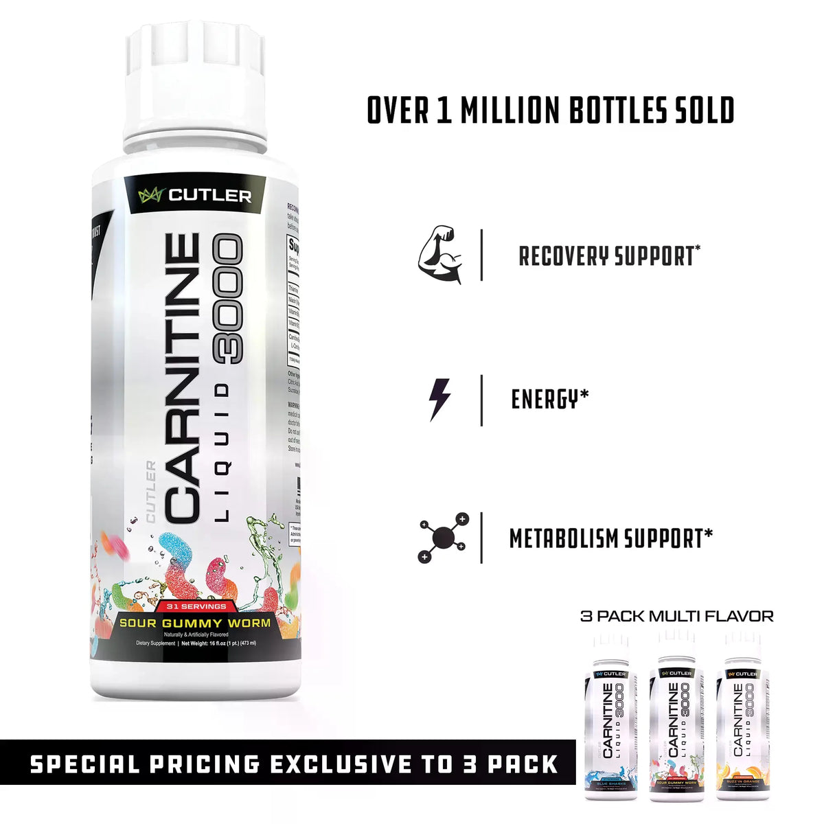 Cutler Nutrition Liquid Carnitine 3000 for Energy and Recovery Support Dietary Fitness Supplement Edible Healthcare Vitamin