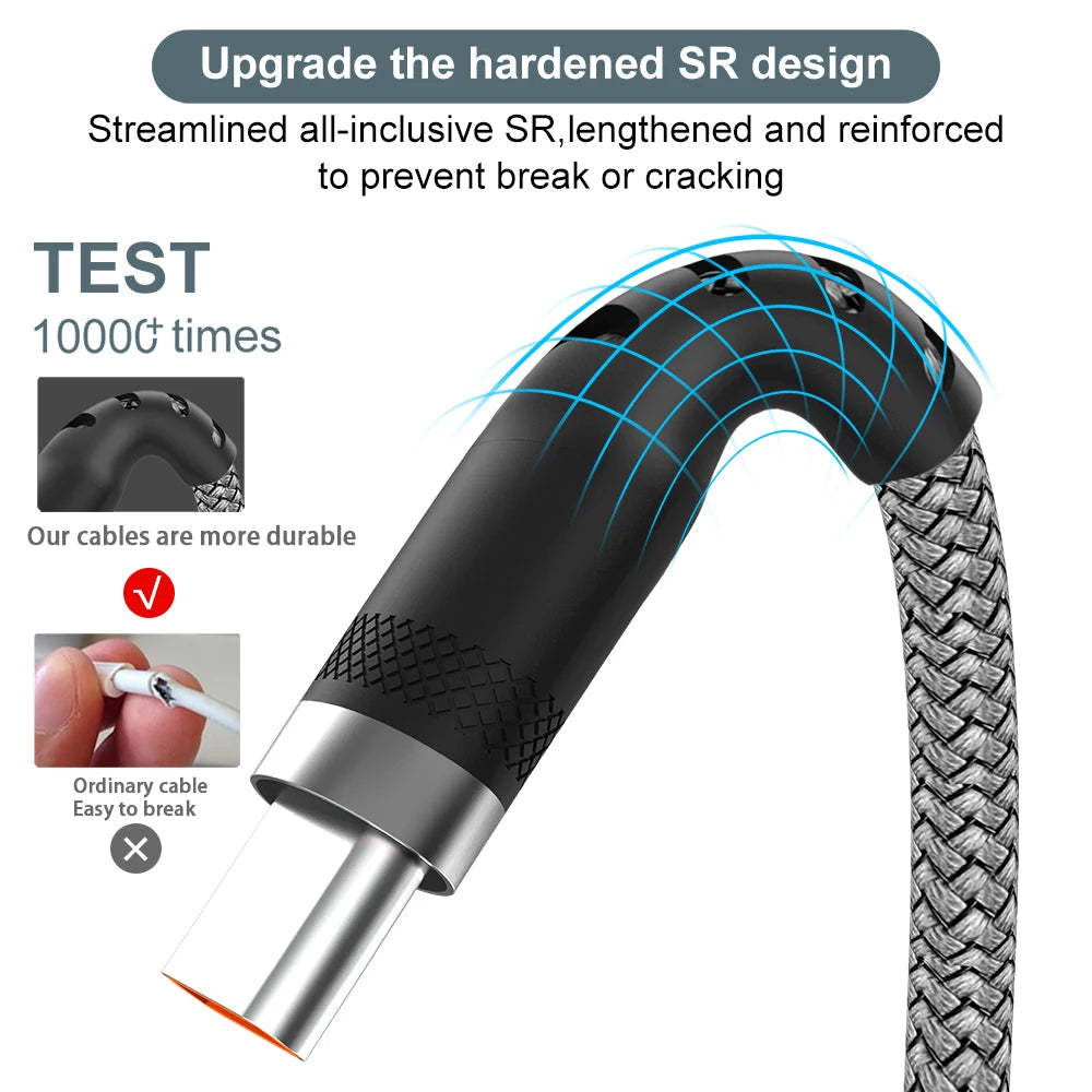 USB C 6A Super Fast Charging Cable for Huawei Samsung Xiaomi OPPO OnePlus