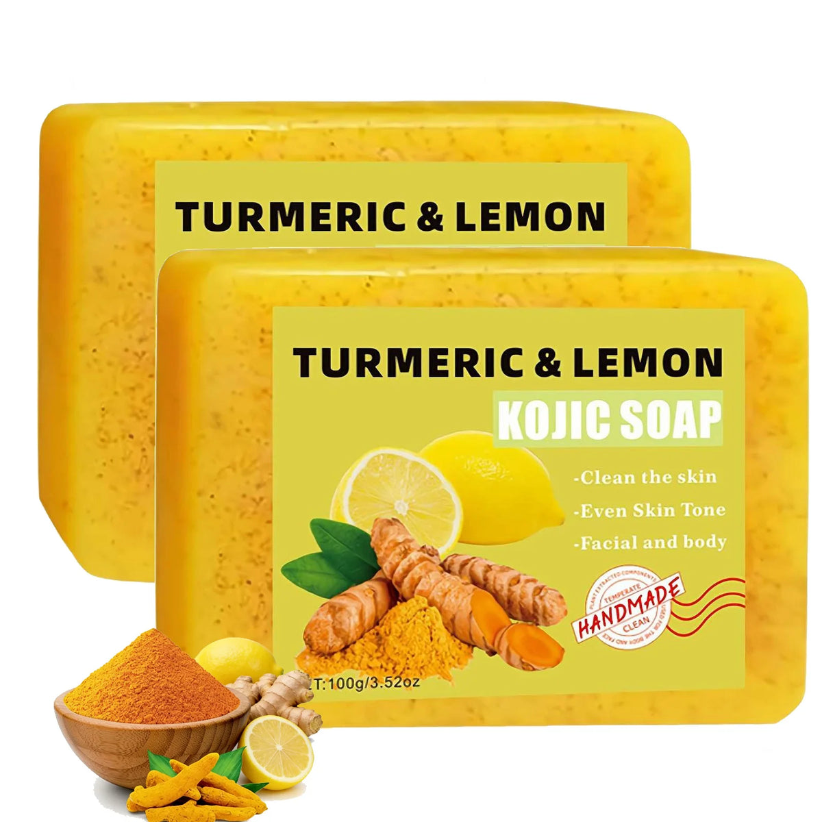 Turmeric Kojic Acid Lemon Soap Bar, Soap Bar Brighten Even Skin Vitamin E, Gentle Lemon Soap For Face,Body Wash