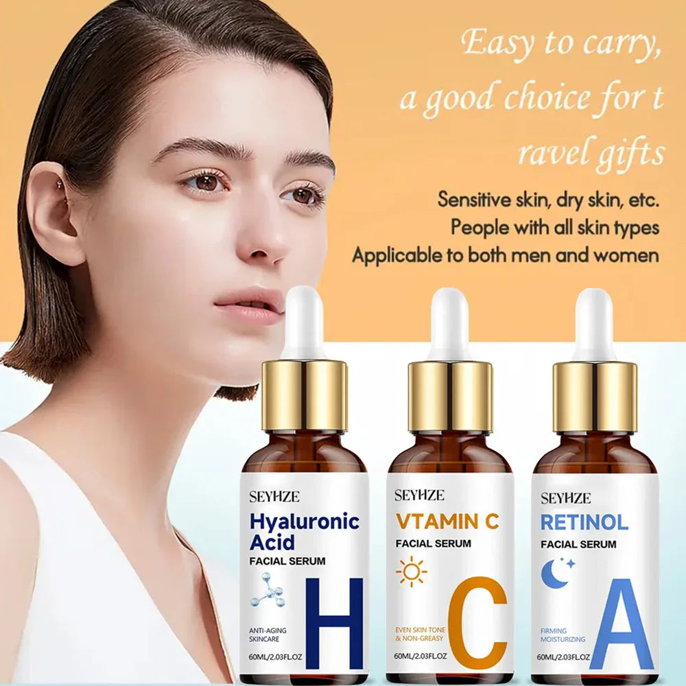 SEYHZE Day Night Vitamin C + Retinol + Hyaluronic Acid Essence Set with Collagen Aloe Vera Marshmallow 48hr Moisture Lock Skin B