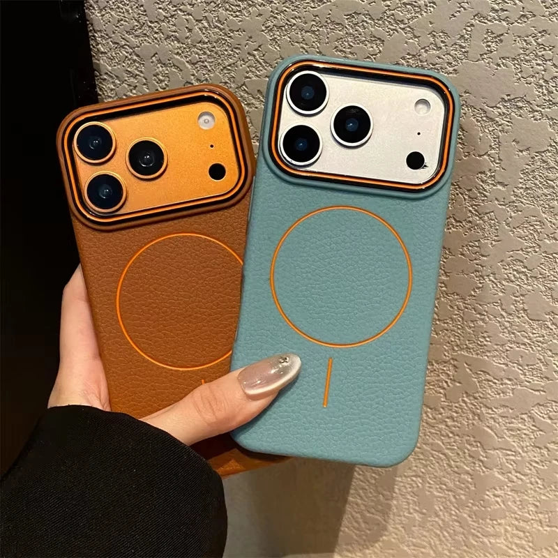 Luxury Magnetic Matte Lychee Grain Phone Case For iPhone 11 12 13 14 15 16 17 18 ProMax Air Plus Magsafe Bumper Back Cases Cover