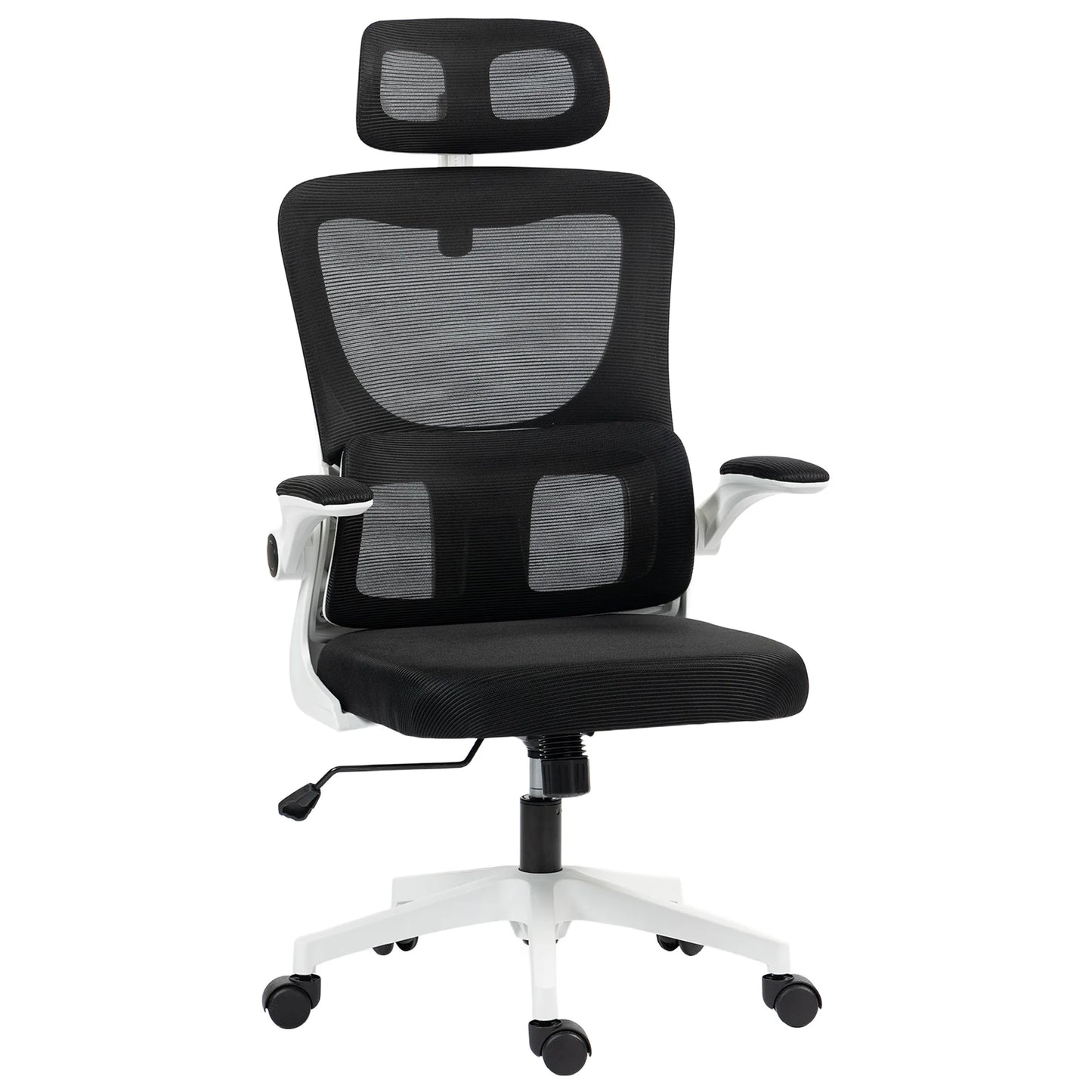 360° swivel desk chair with adjustable headrest and lumbar support – black, seat height adjustable