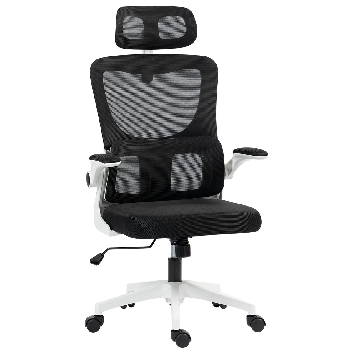 360° swivel desk chair with adjustable headrest and lumbar support – black, seat height adjustable