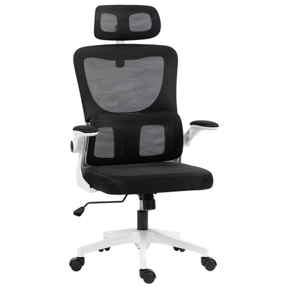 360° swivel desk chair with adjustable headrest and lumbar support – black, seat height adjustable