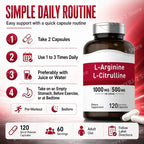 Amino Acid Supplement Capsules 120 Count Provide Energy & Healthy Living Support with 1000mg L-Arginine and 500mg L-Citrulline