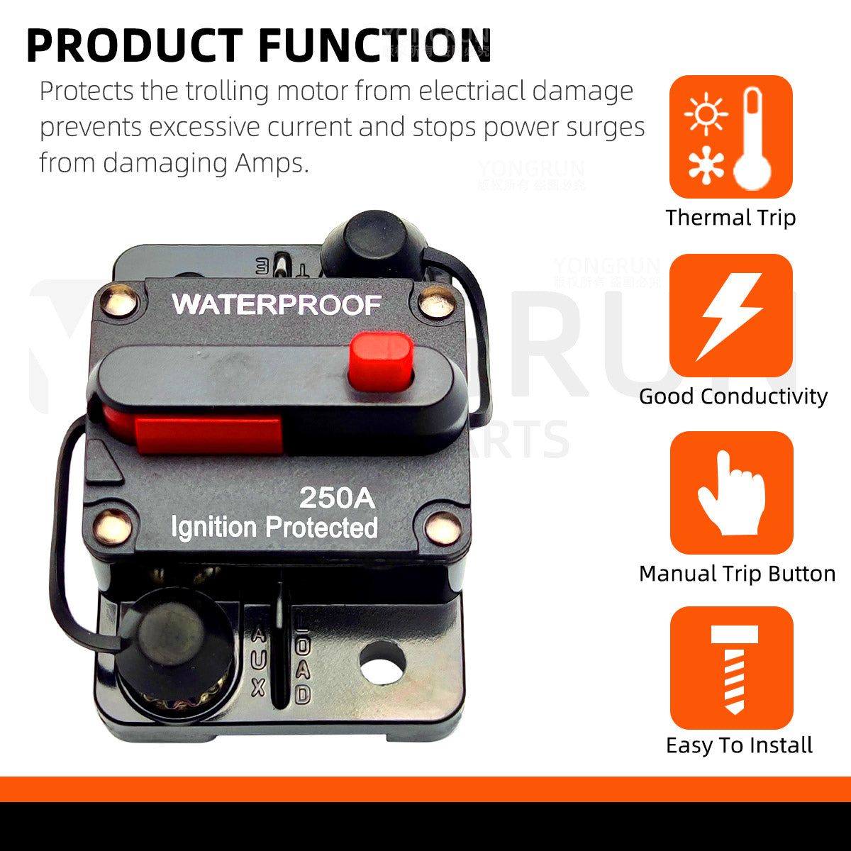 Circuit Breaker 20A to 300A Manual Reset for Car Audio System Waterproof Marine Circuit Breaker Reset Fuse 12V- 48V DC 40A 60A