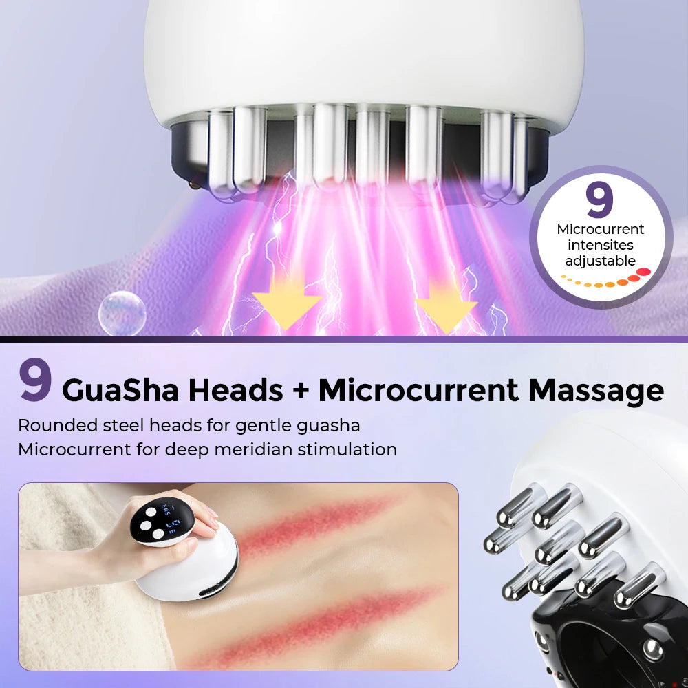 Electric Cupping Gua Sha Massager, 9-Level Suction Lymphatic Drainage Device, Red Light Heat Body Scraper Back Neck Shoulder