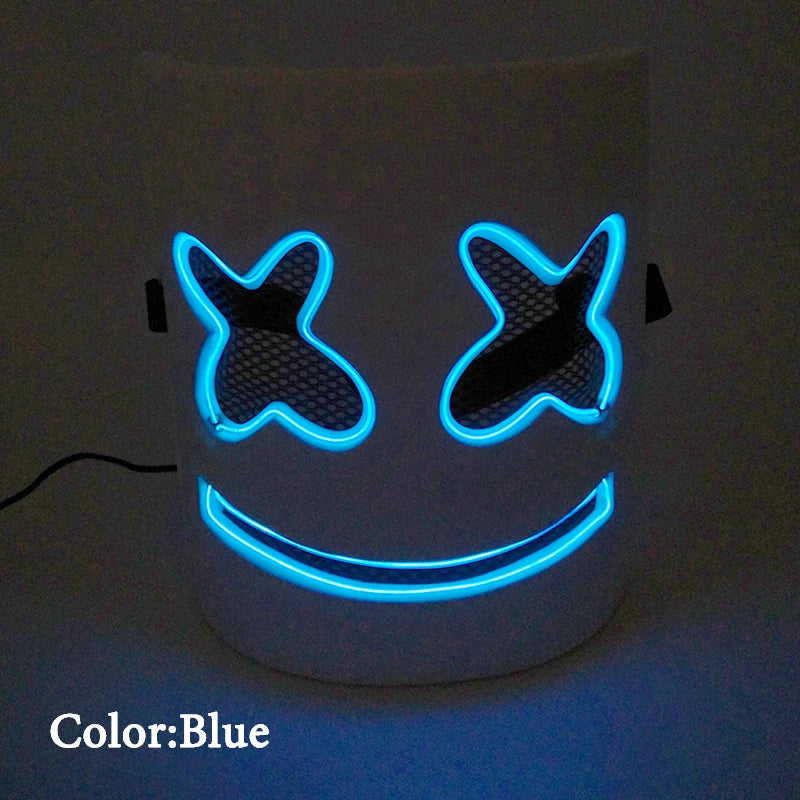 Fashion Luminous LED Mask DJ Costumes Accessories Glow Supplies Neon Light Marshmallow  Mask For Music Festival Nightclub Dance