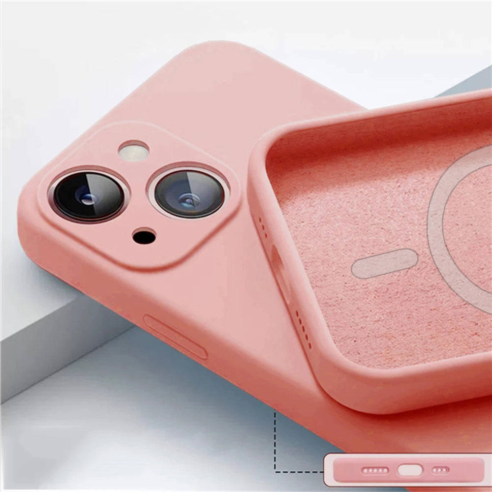 Magnetic Liquid Silicone Case For Iphone 14 13 12 Mini 11 Pro Max X Xs Xr Apple Magsafe Original Magnet Camera Precision Hole