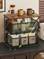 Kitchen Counter Shelf Organizer Ironwood Drawer Storage Rack Coffee Accessories Station for Room and Pantry Home Storage