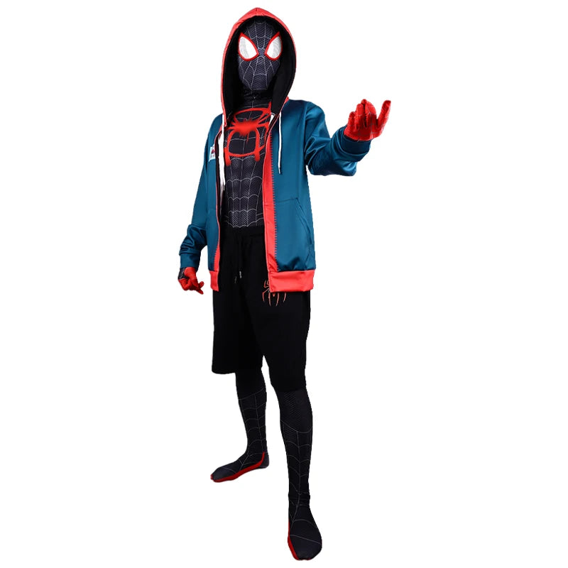 BEAST KINGDOM Spider Miles Morales Cosplay Halloween Jacket Bodysuit Mask Party Costume Suits Spider Miles Fantasy for Unisex