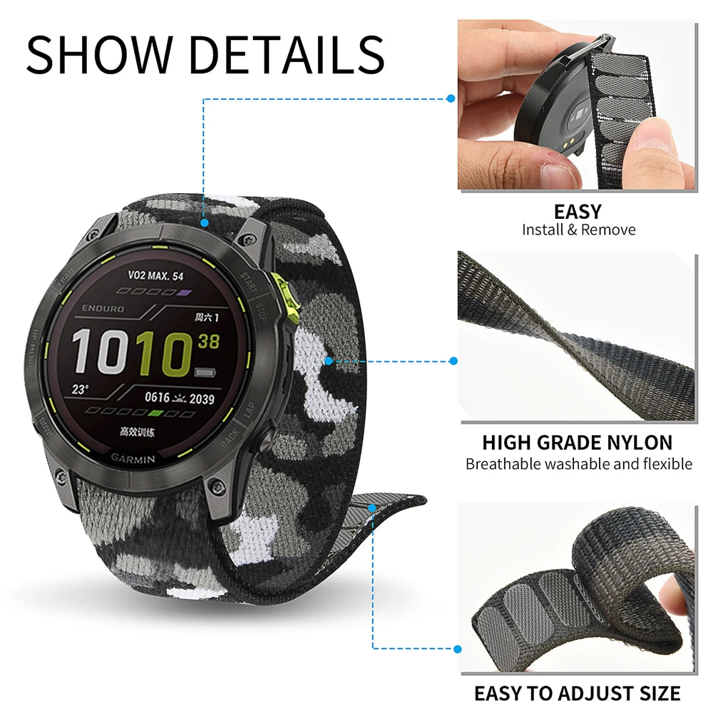 22mm 26mm QuickFit Nylon Loop Strap For Garmin Tactix 7 AMOLED Delta Bravo Band For Garmin Fenix 7X 6 PRO 5 3 Braided Watchbands
