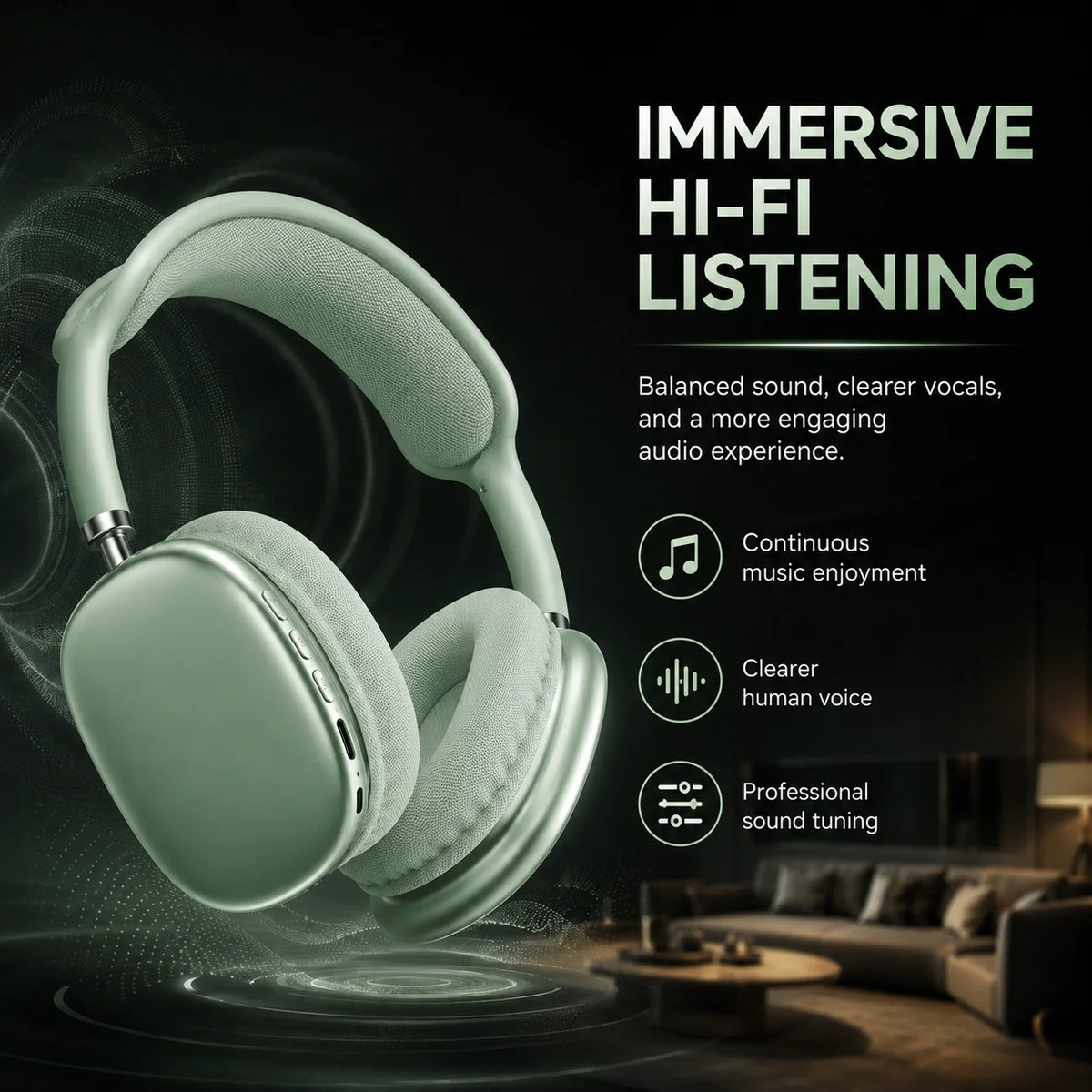 Wireless Headphones ANC Bluetooth 6.0 Over-Ear 40mm Driver Type-C Fast Charging 15H Playtime 3D Stereo TF Card Hi-Fi Headset