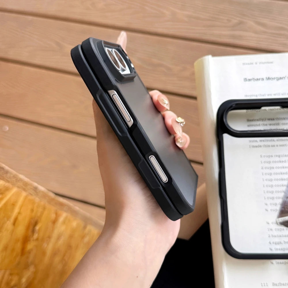 For iPhone Duo Case Luxury Translucent Matte Ultra Thin PC Case for iPhone Duo 18Fold Shockproof Metal Connector Hard Cover