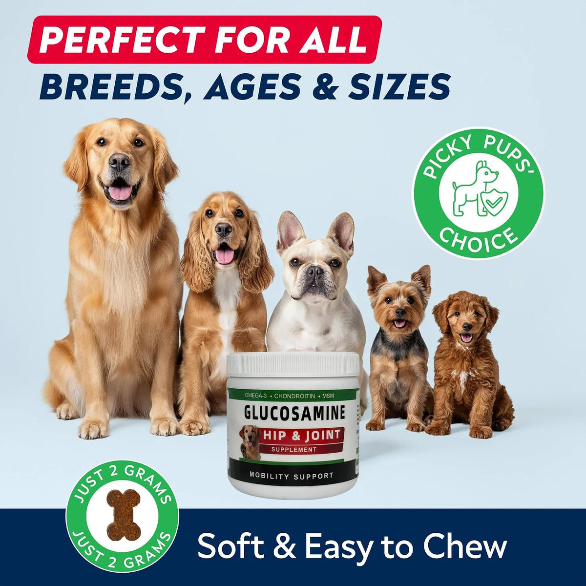 Advanced Glucosamine for Dogs, Hip Joint Supplement Chews Helps Joint Pain Relief - Chewable Treats for Small, Medium, Large Dog
