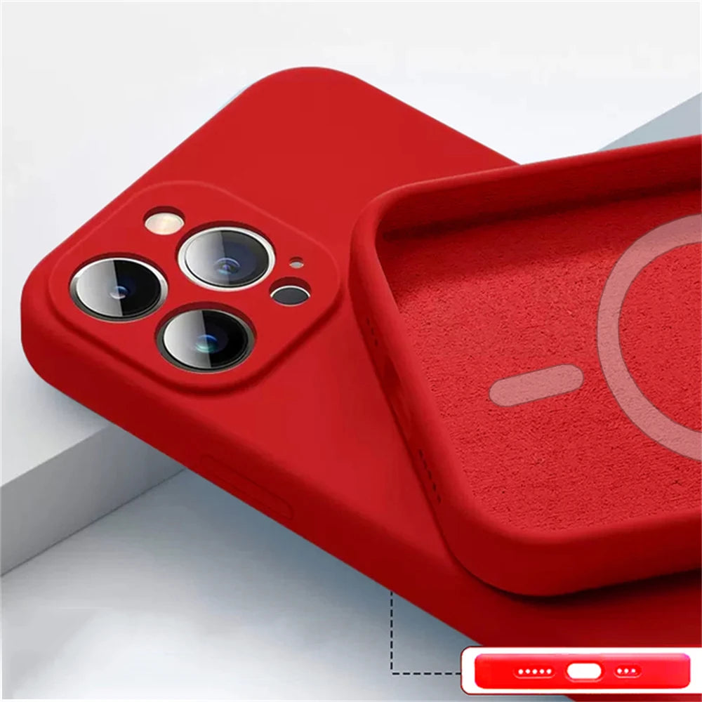 Magnetic Liquid Silicone Case For Iphone 14 13 12 Mini 11 Pro Max X Xs Xr Apple Magsafe Original Magnet Camera Precision Hole