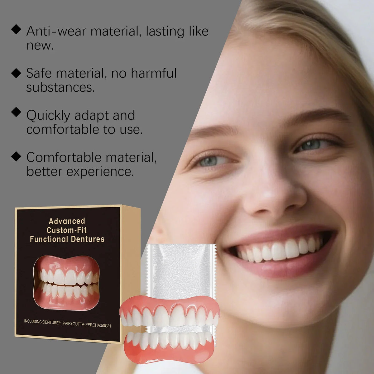 Temporary Teeth Veneers Real Looking Decorative Snap On Teeth Covers Temporary Beauty Teeth Accessory for Daily Makeup Party Photo Use