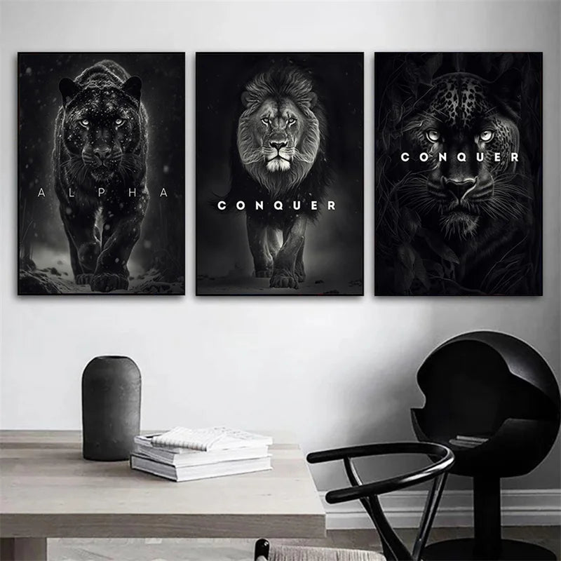 Animal Motivation Poster Panther Lion Motivational Canvas Posters Prints Canvas Painting Focus Conquer Fearless Mural Wall Decor