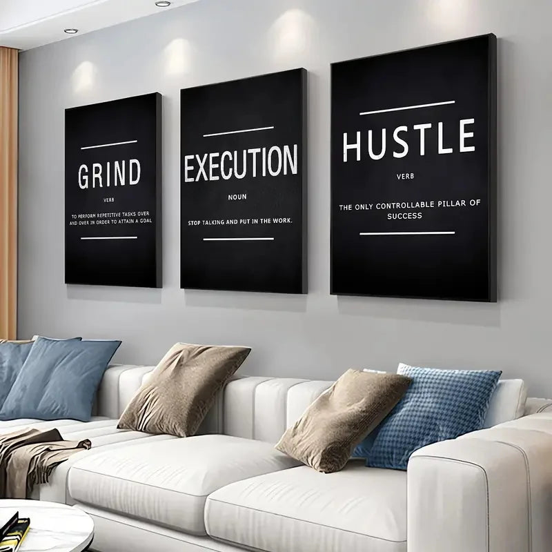 3pcs/Set Canvas Posters Grind Hustle Execution Motivational Wall Art Poster Home Living Room Bedroom Office Wall Art Decor