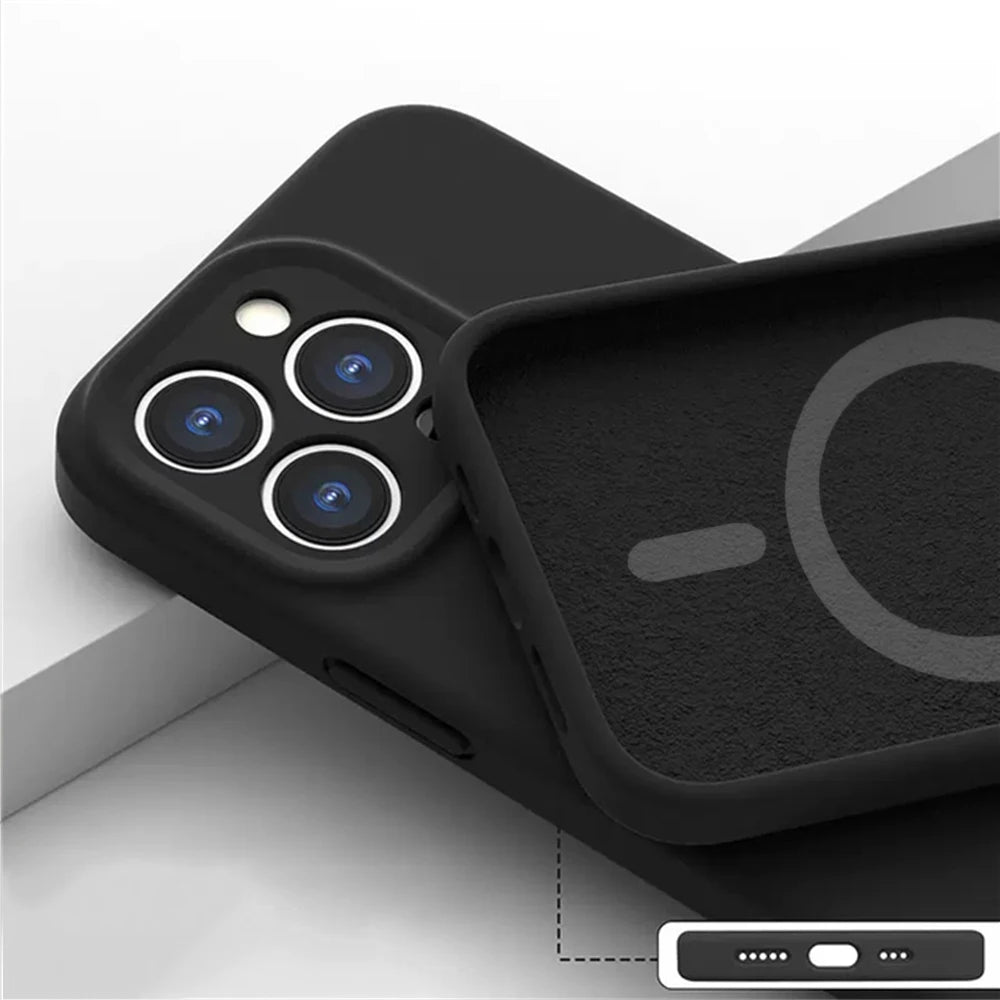 Magnetic Liquid Silicone Case For Iphone 14 13 12 Mini 11 Pro Max X Xs Xr Apple Magsafe Original Magnet Camera Precision Hole