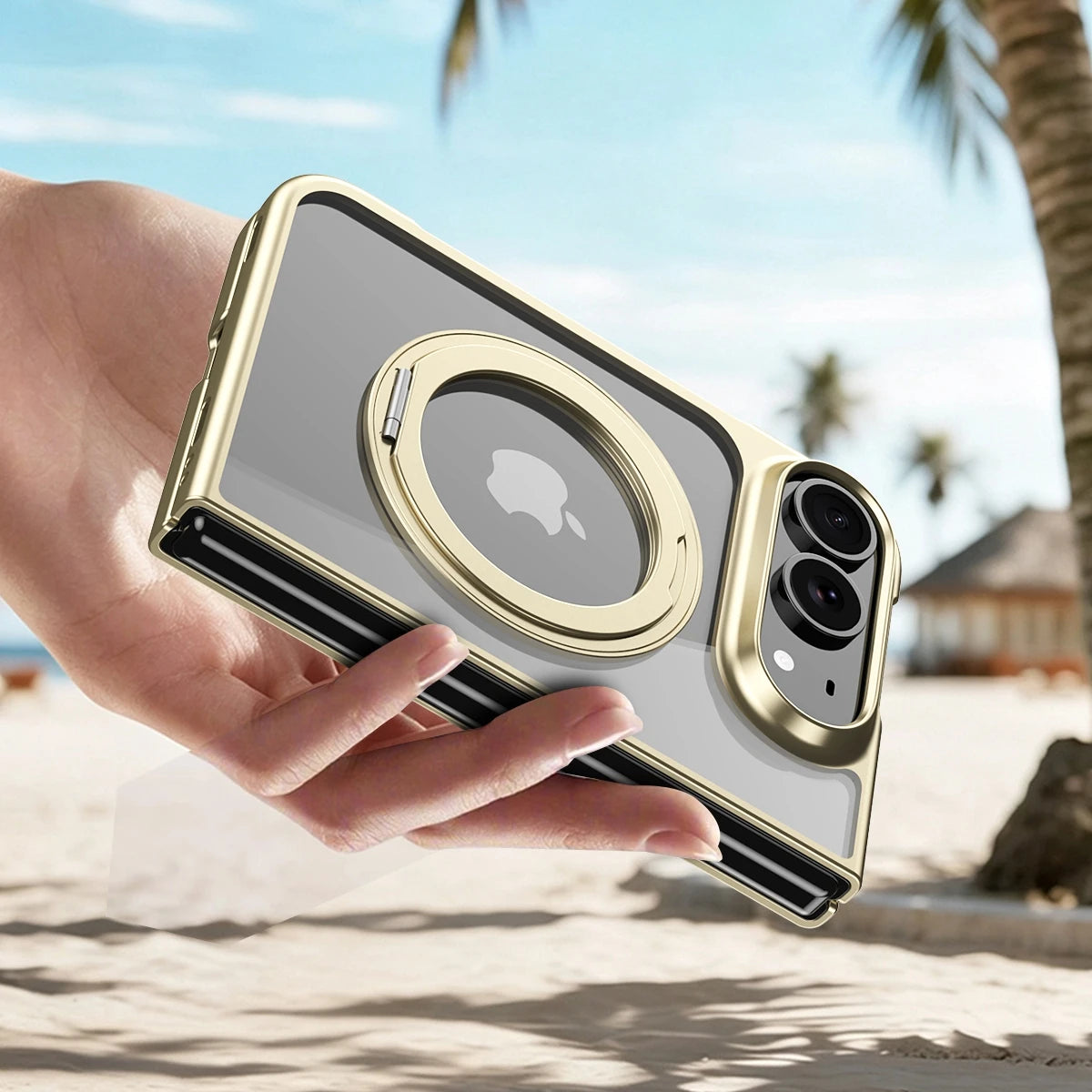 for Magsafe 360 Rotating Bracket Transparent Case for iPhone Duo 18Fold DUO Plating Front Frame with Protect Film Magnetic Cover