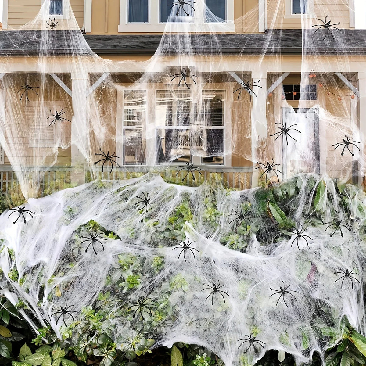 1 Set, 60 Soft Spider Webs Halloween Decorations Bonus With 10 Fake Spiders, Super Stretch Cobwebs For Halloween Indoor Outdoor