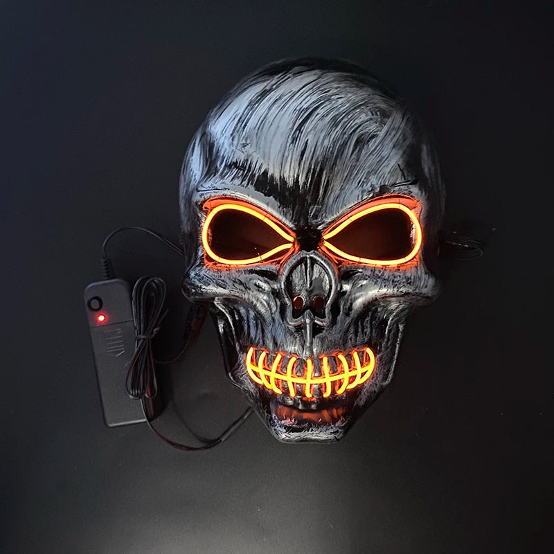 Evil Skull Mask Halloween Carnival Masquerade Haunted House Scary Decoration Cosplay Skeleton Scary Theme Party Light Up Mask