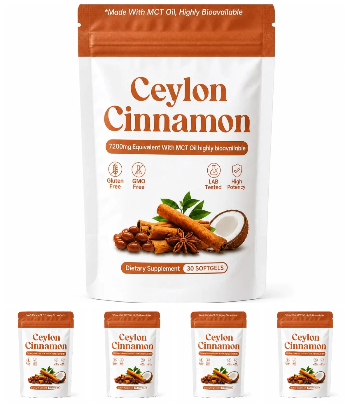 Ceylon Cinnamon Softgels 7200mg Equivalent,12:1 Concentrated Extract with MCT Oil,High Bioavailability, Daily Balance Support