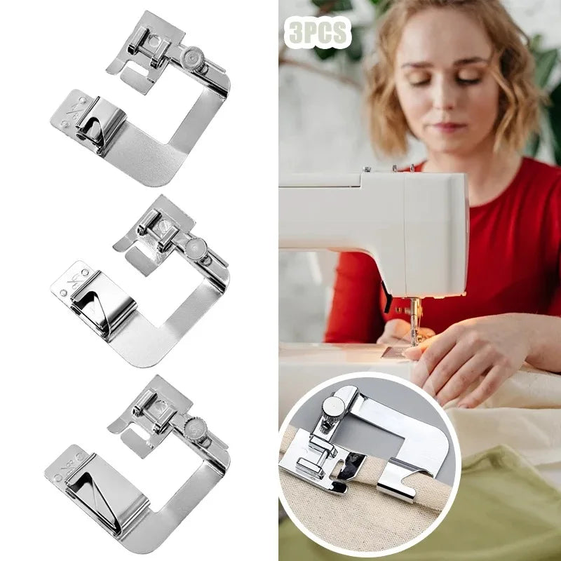 Sewing Hemming Set 1/3Pcs Wide Hem Foot 1Pc Or 3Pcs Narrow Rolled Hem Presser Feet For Brother Singer Low Shank Sewing Machines
