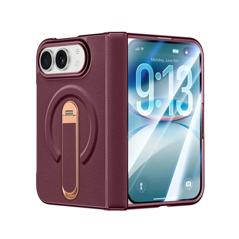 Metal Holder for Magsafe Magnetic Hinge Protection Phone Case for IPhone Duo Fold with Protective Film Leather Kickstand Cover